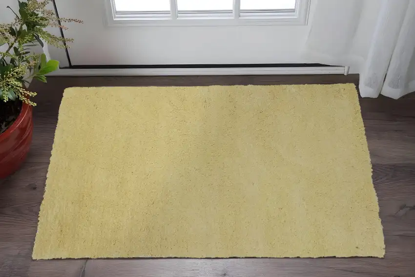Canary Yellow Shag Hand Woven Area Rug Photo 1
