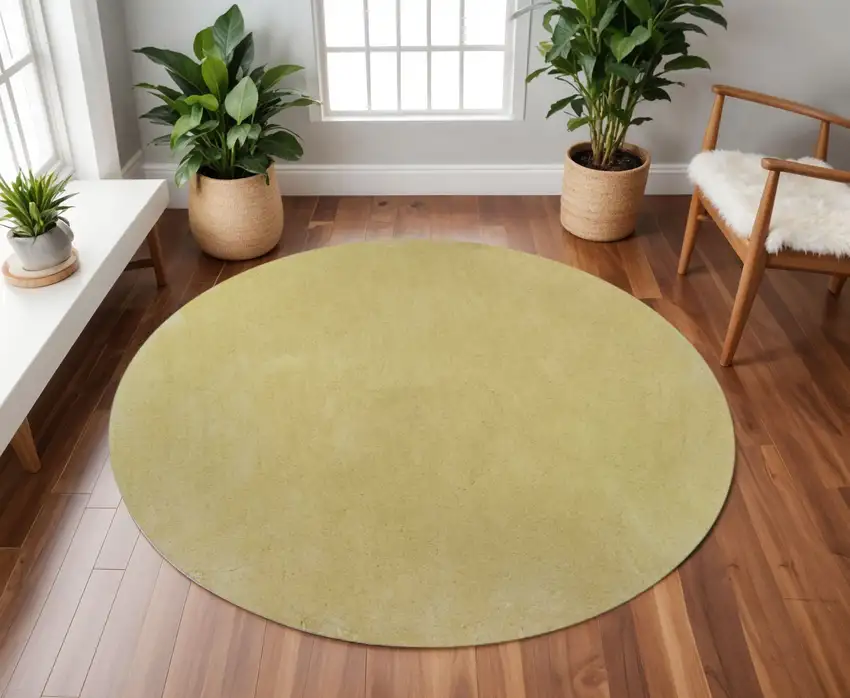 8' Canary Yellow Hand Woven Round Rug Photo 1