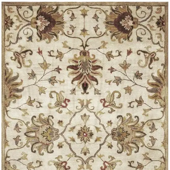 Champagne Red And Brown New Zealand Lambs Wool Floral Medallion Hand Tufted Area Rug Photo 4