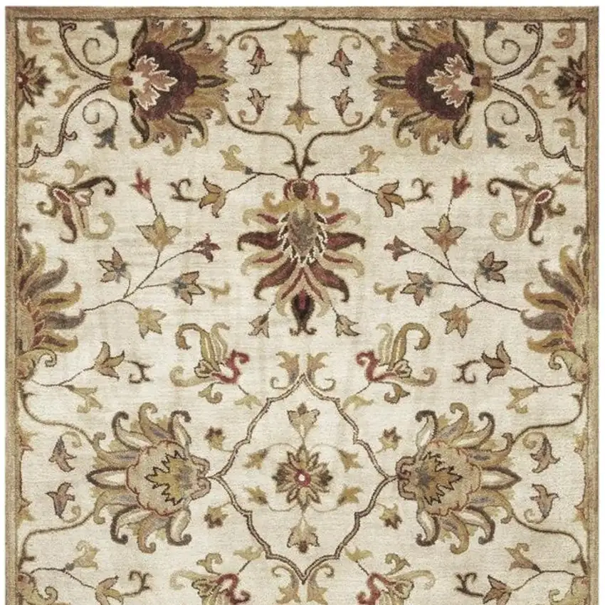 Champagne Red And Brown New Zealand Lambs Wool Floral Medallion Hand Tufted Area Rug Photo 4
