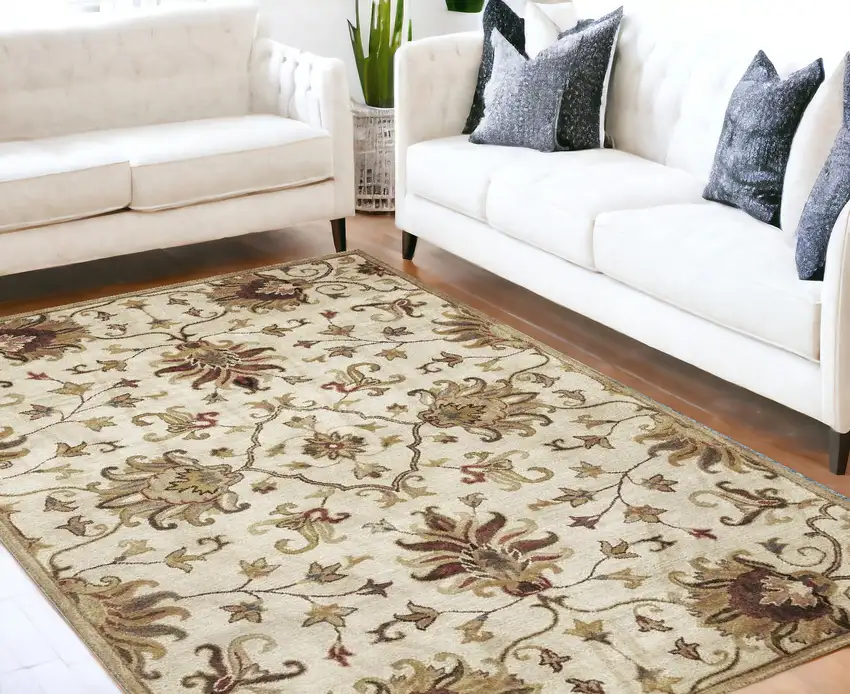 Champagne Beige Hand Tufted Traditional Floral Indoor Area Rug Photo 1