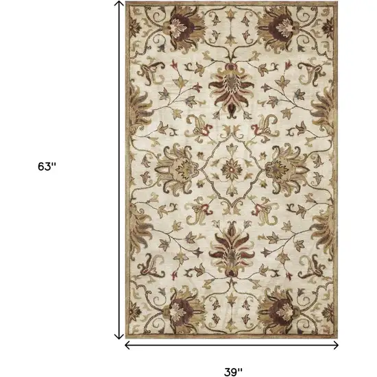 Champagne Red And Brown New Zealand Lambs Wool Floral Medallion Hand Tufted Area Rug Photo 3