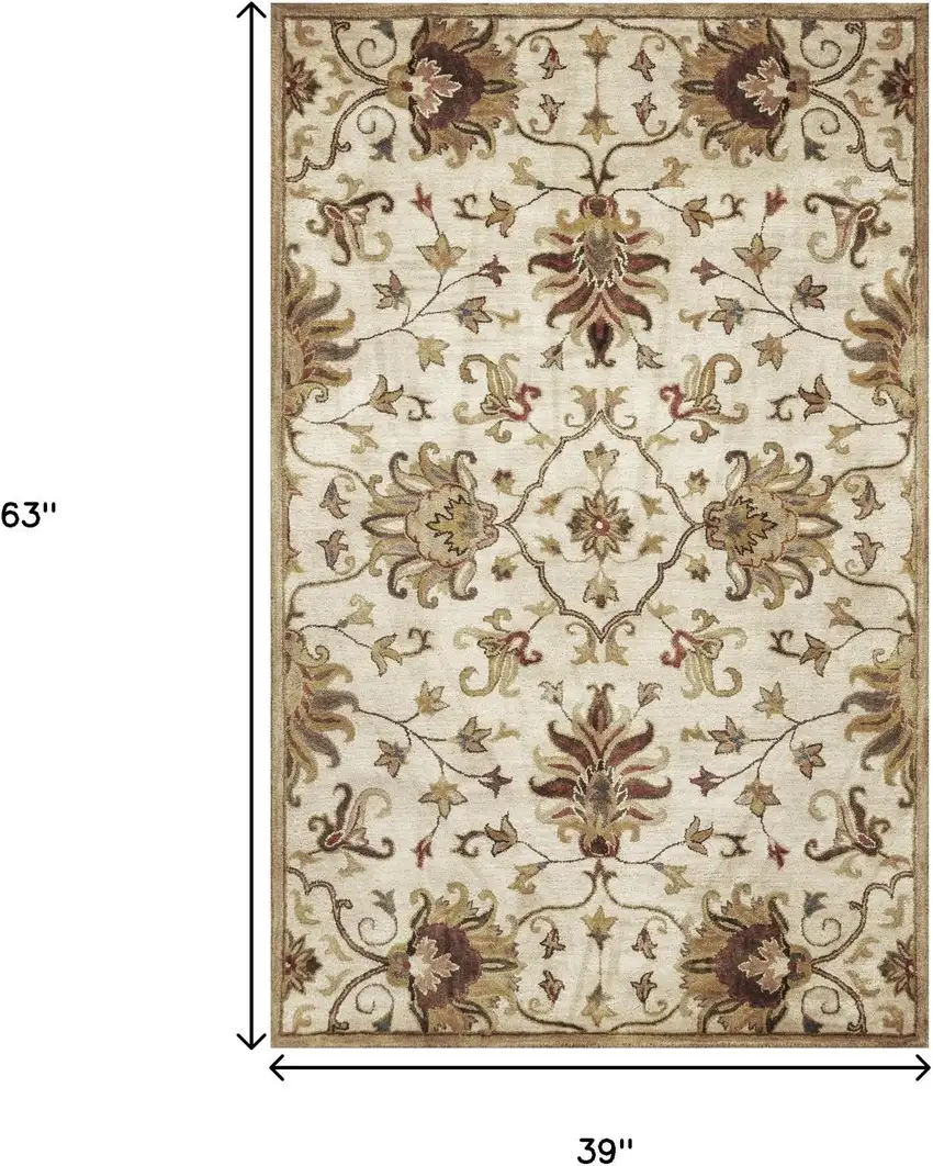 Champagne Red And Brown New Zealand Lambs Wool Floral Medallion Hand Tufted Area Rug Photo 3