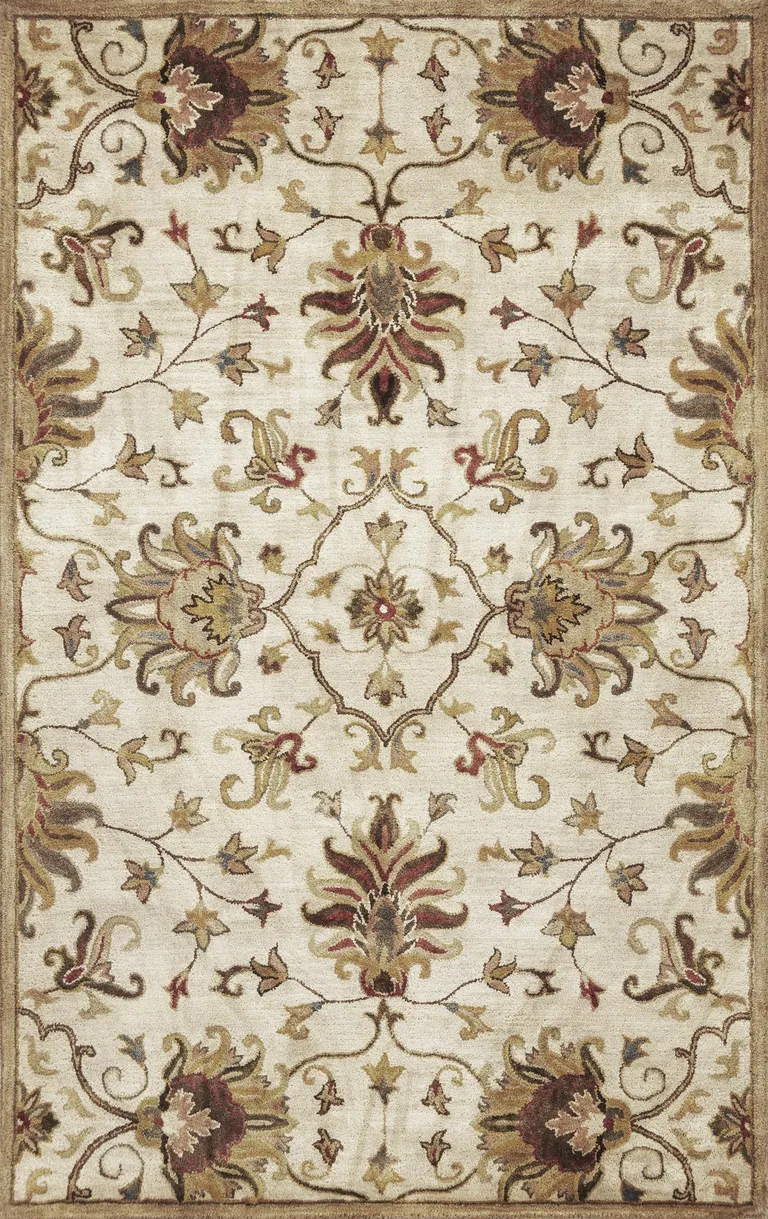 Champagne Beige Hand Tufted Wool Traditional Floral Indoor Area Rug Photo 5