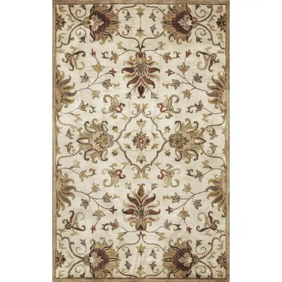 Champagne Red And Brown New Zealand Lambs Wool Floral Medallion Hand Tufted Area Rug Photo 2