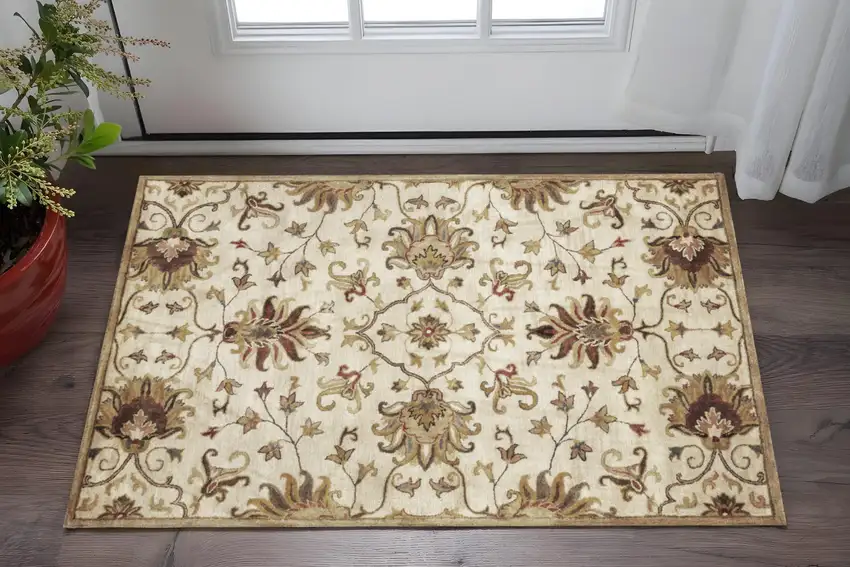 Champagne Red And Brown New Zealand Lambs Wool Floral Medallion Hand Tufted Area Rug Photo 1