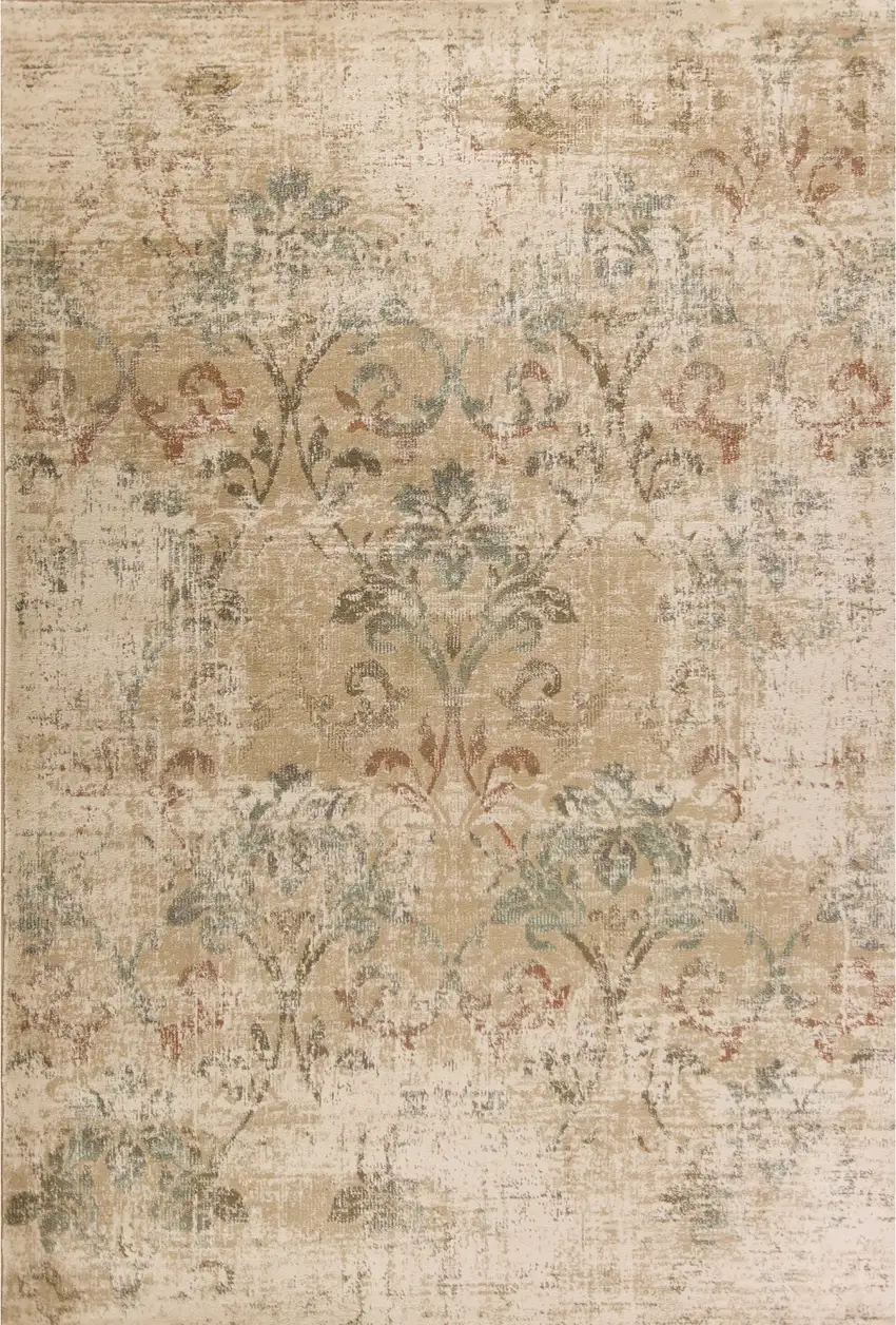 Champagne And Beige Damask Area Rug Photo 2