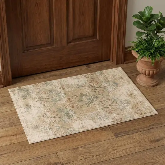 Champagne And Beige Damask Area Rug Photo 1