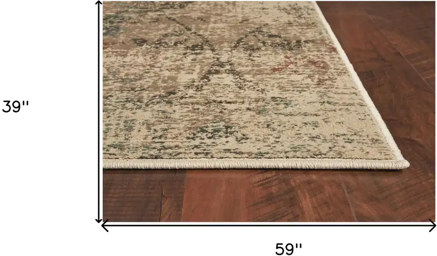 3'X5' Champagne Beige Machine Woven Damask Indoor Area Rug Photo 5
