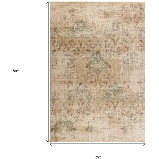 Champagne And Beige Damask Area Rug Photo 3