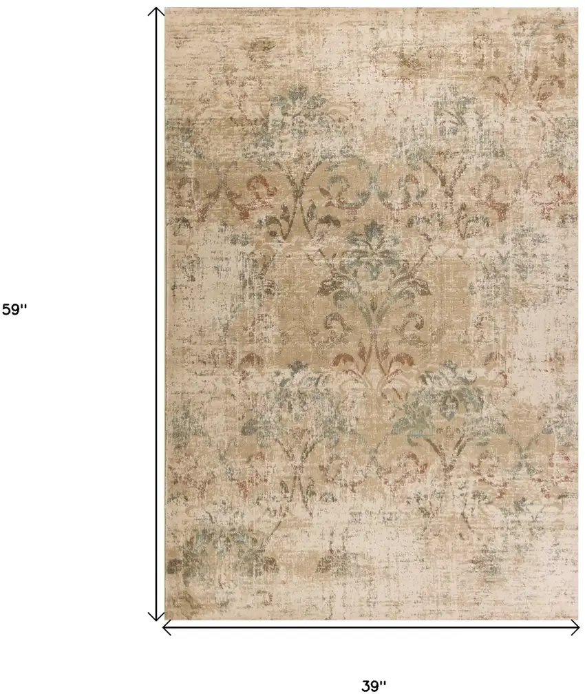 Champagne And Beige Damask Area Rug Photo 3