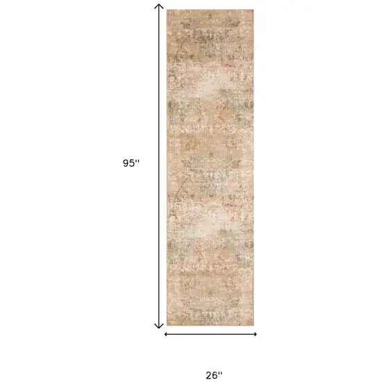 7' Beige Damask Runner Rug Photo 4