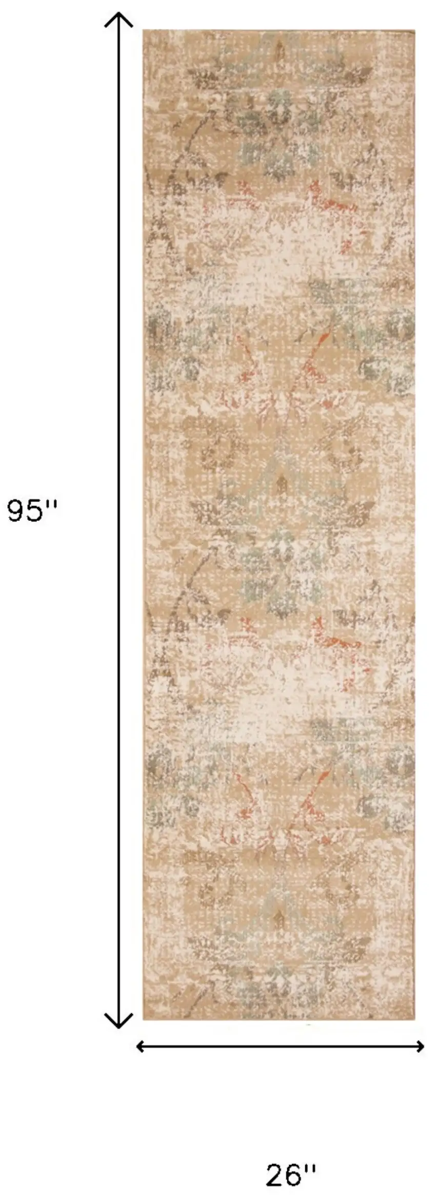 7' Beige Damask Runner Rug Photo 4