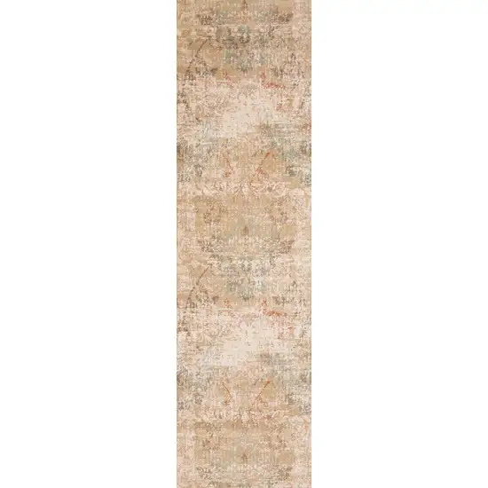 7' Beige Damask Runner Rug Photo 2