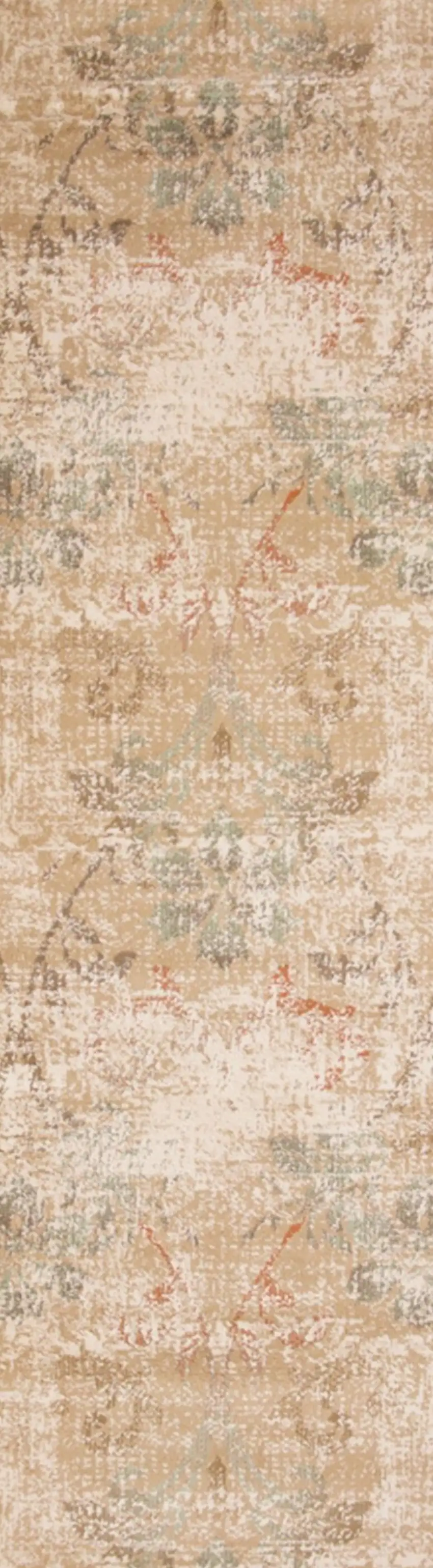 7' Beige Damask Runner Rug Photo 2