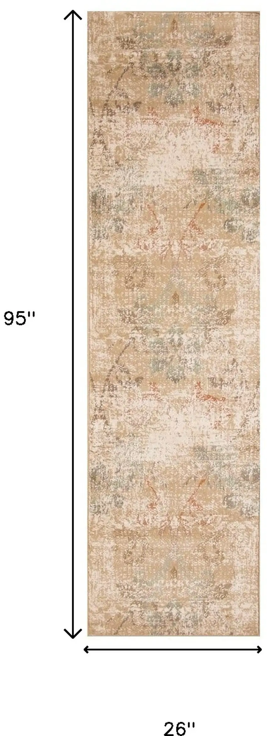 7' Champagne Beige Machine Woven Damask Indoor Runner Rug Photo 3