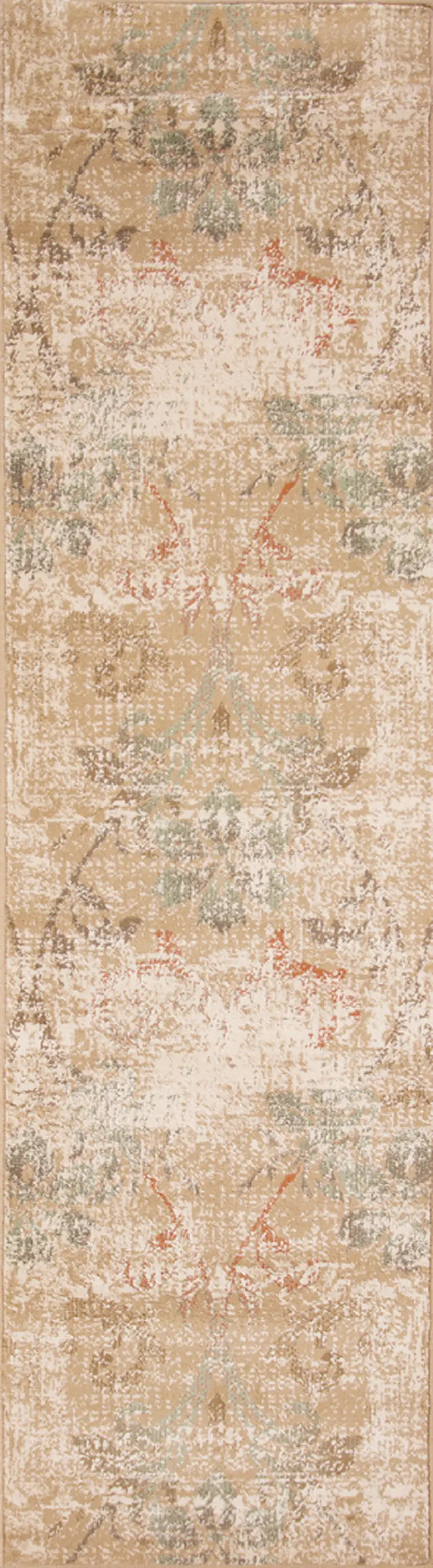 Champagne Beige Machine Woven Damask Indoor Runner Rug Photo 1