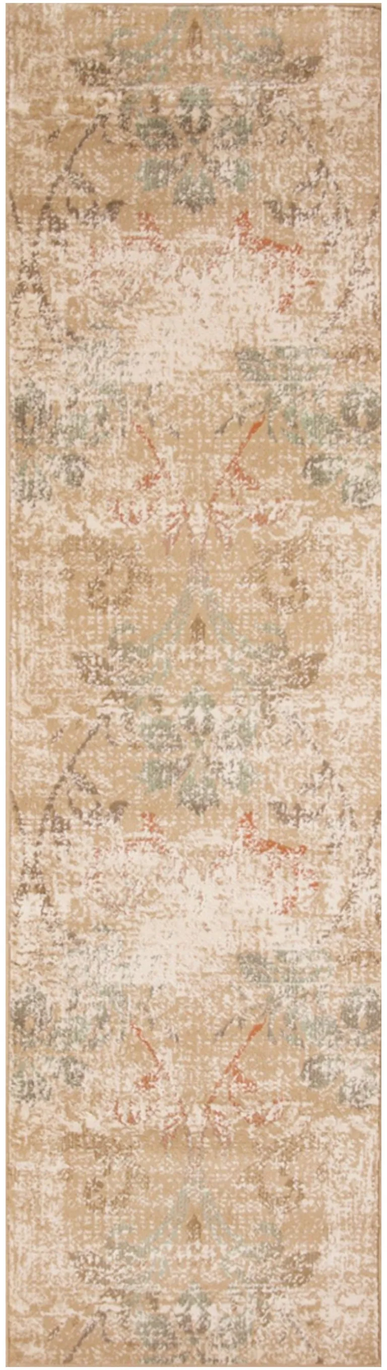 Champagne Beige Machine Woven Damask Indoor Runner Rug Photo 2