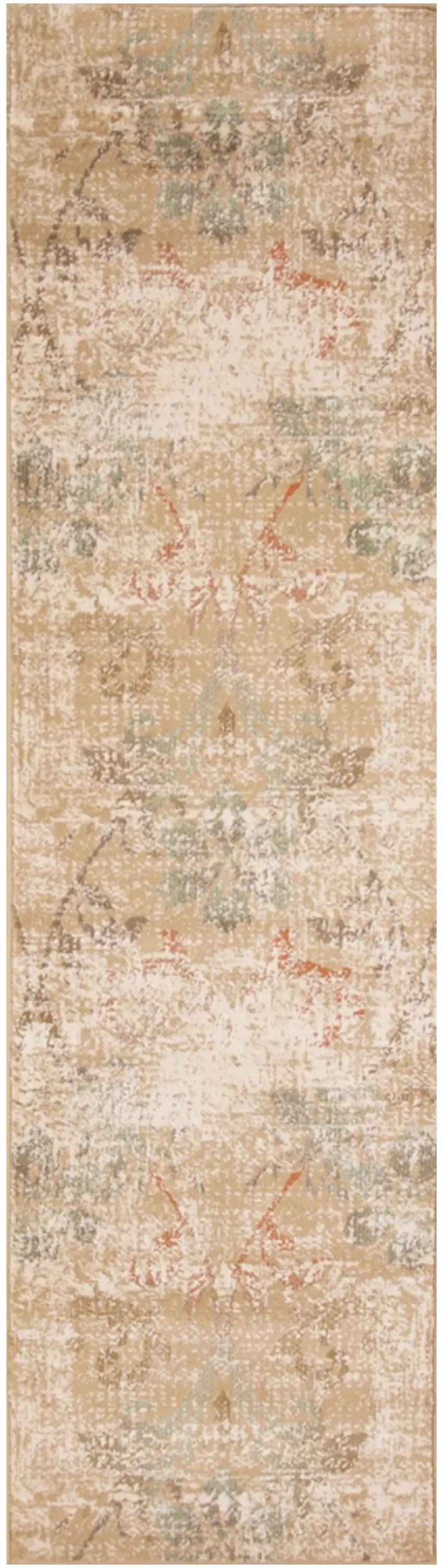 7' Champagne Beige Machine Woven Damask Indoor Runner Rug Photo 3