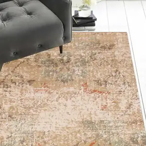Photo of Champagne Beige Machine Woven Damask Indoor Runner Rug