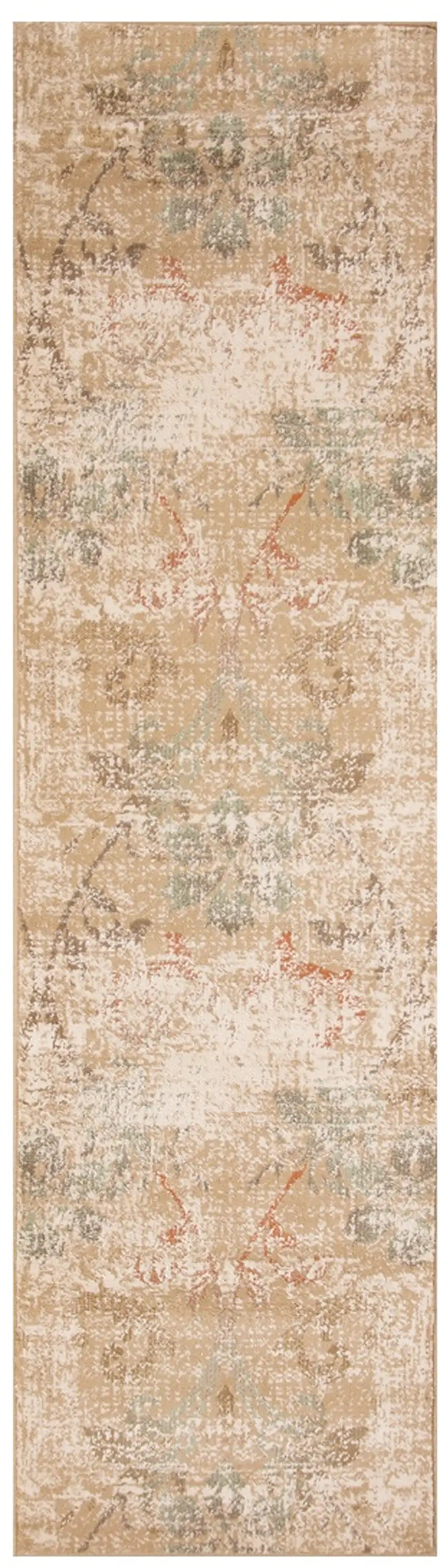 7' Champagne Beige Machine Woven Damask Indoor Runner Rug Photo 2