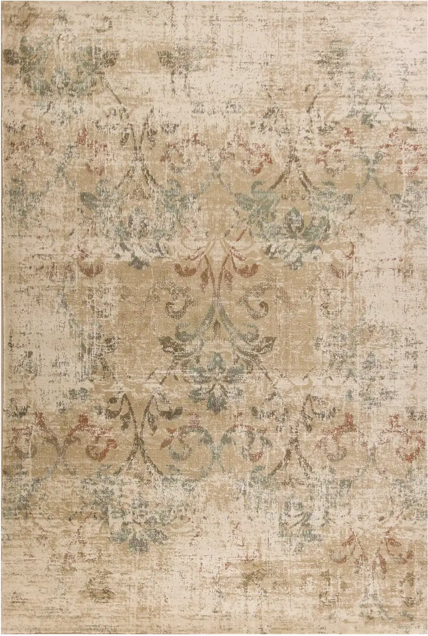 Champagne And Beige Damask Area Rug Photo 2