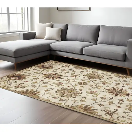 Champagne Red And Brown Wool Floral Medallion Hand Tufted Area Rug Photo 1