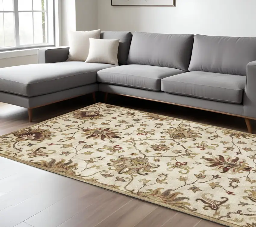 Champagne Red And Brown Wool Floral Medallion Hand Tufted Area Rug Photo 1