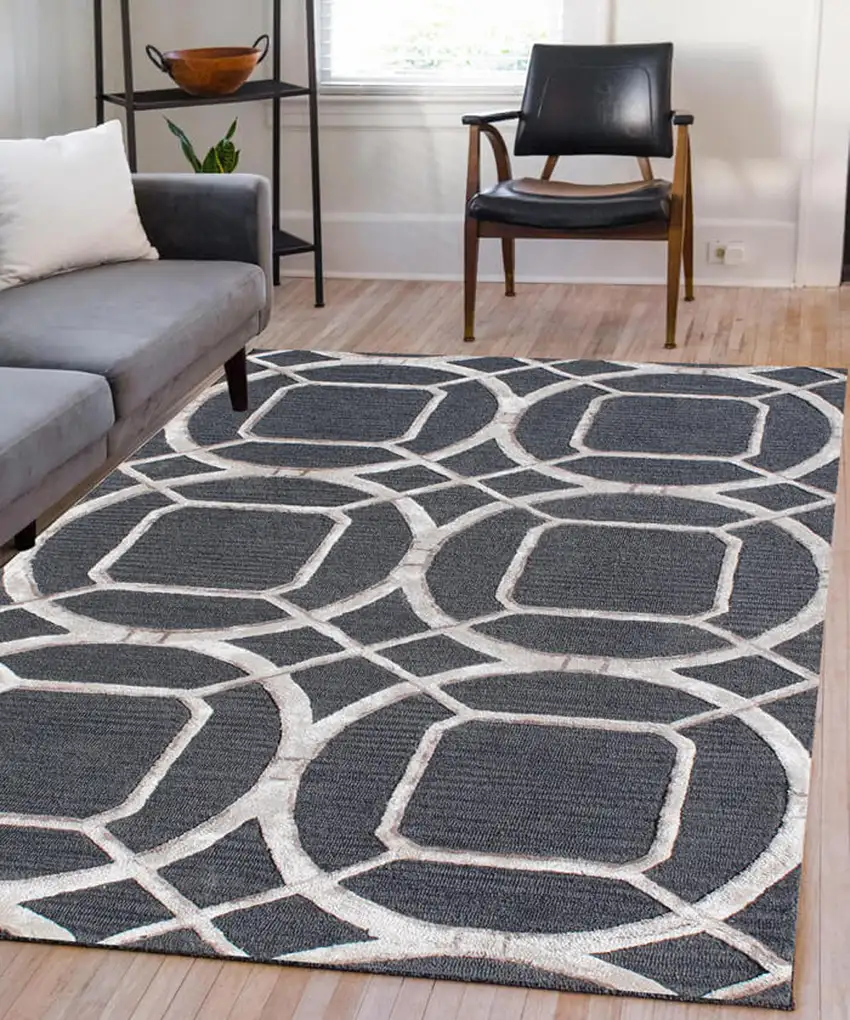 Charcoal Abstract Geometric Hand Tufted Non Skid Area Rug Photo 8