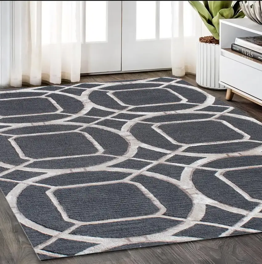 Charcoal Abstract Geometric Hand Tufted Non Skid Area Rug Photo 1