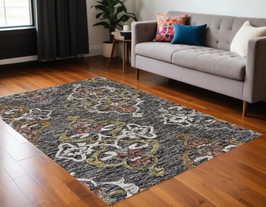 Charcoal Abstract Geometric Hand Tufted Non Skid Area Rug Photo 1