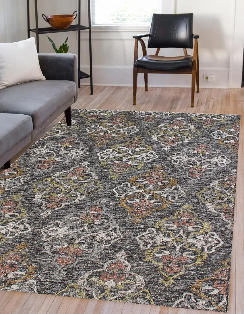 Charcoal Abstract Geometric Hand Tufted Non Skid Area Rug Photo 7