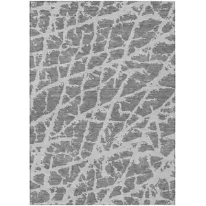 Photo of Charcoal Abstract Washable Non Skid Indoor Outdoor Area Rug