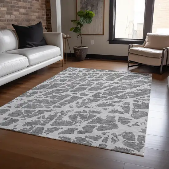 Charcoal Abstract Washable Non Skid Indoor Outdoor Area Rug Photo 8