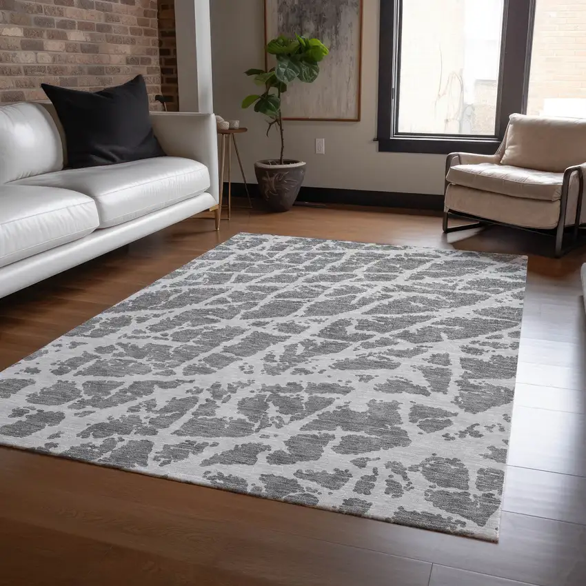 Charcoal Abstract Washable Non Skid Indoor Outdoor Area Rug Photo 8