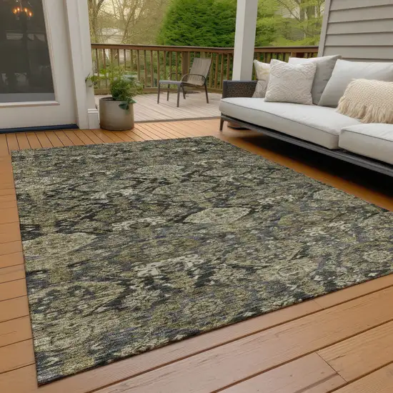 Charcoal And Beige Damask Washable Indoor Outdoor Area Rug Photo 9