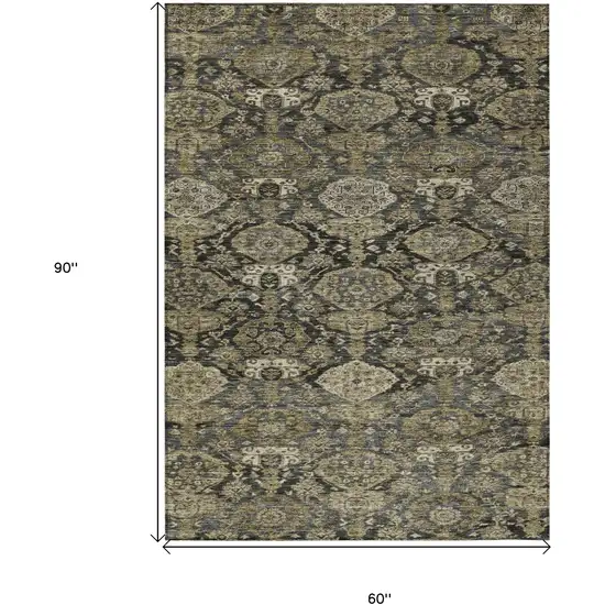 Charcoal And Beige Damask Washable Indoor Outdoor Area Rug Photo 7