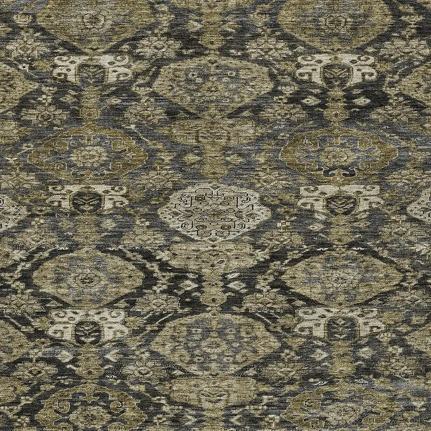 Charcoal And Beige Damask Washable Indoor Outdoor Area Rug Photo 5