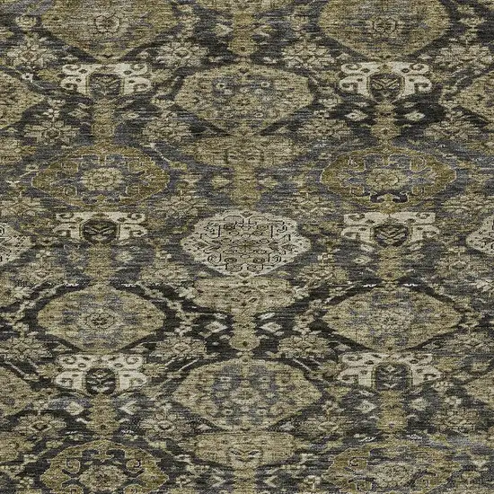 Charcoal And Beige Damask Washable Indoor Outdoor Area Rug Photo 5
