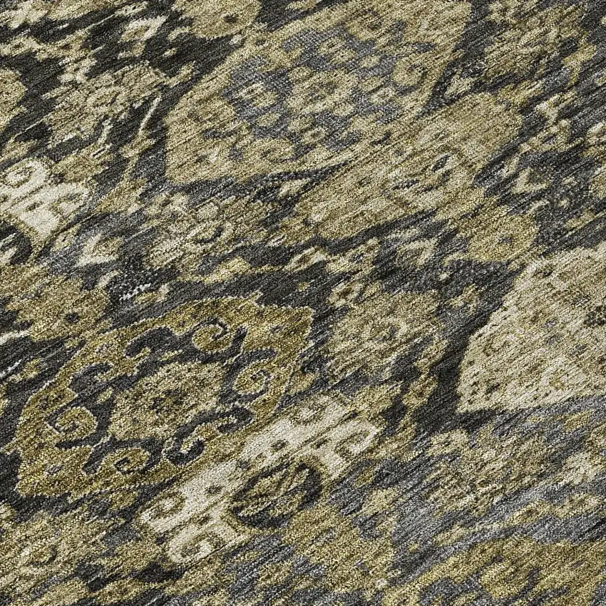 Charcoal And Beige Damask Washable Indoor Outdoor Area Rug Photo 8