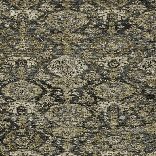 Charcoal And Beige Damask Washable Indoor Outdoor Area Rug Photo 5