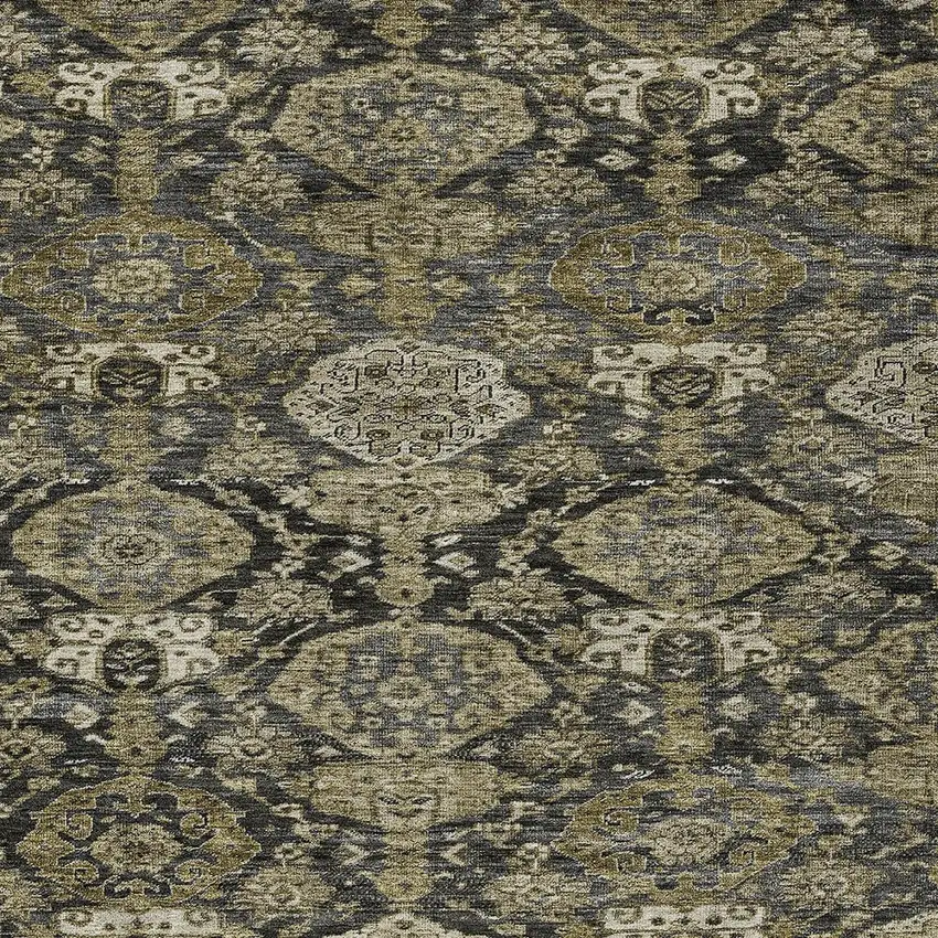Charcoal And Beige Damask Washable Indoor Outdoor Area Rug Photo 5