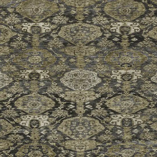 Charcoal And Beige Damask Washable Indoor Outdoor Area Rug Photo 5