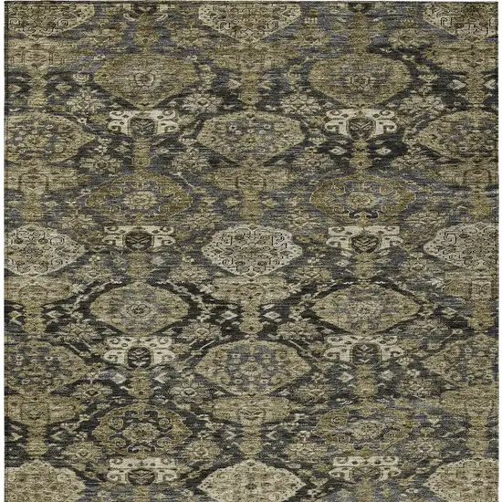 Charcoal And Beige Damask Washable Indoor Outdoor Area Rug Photo 6