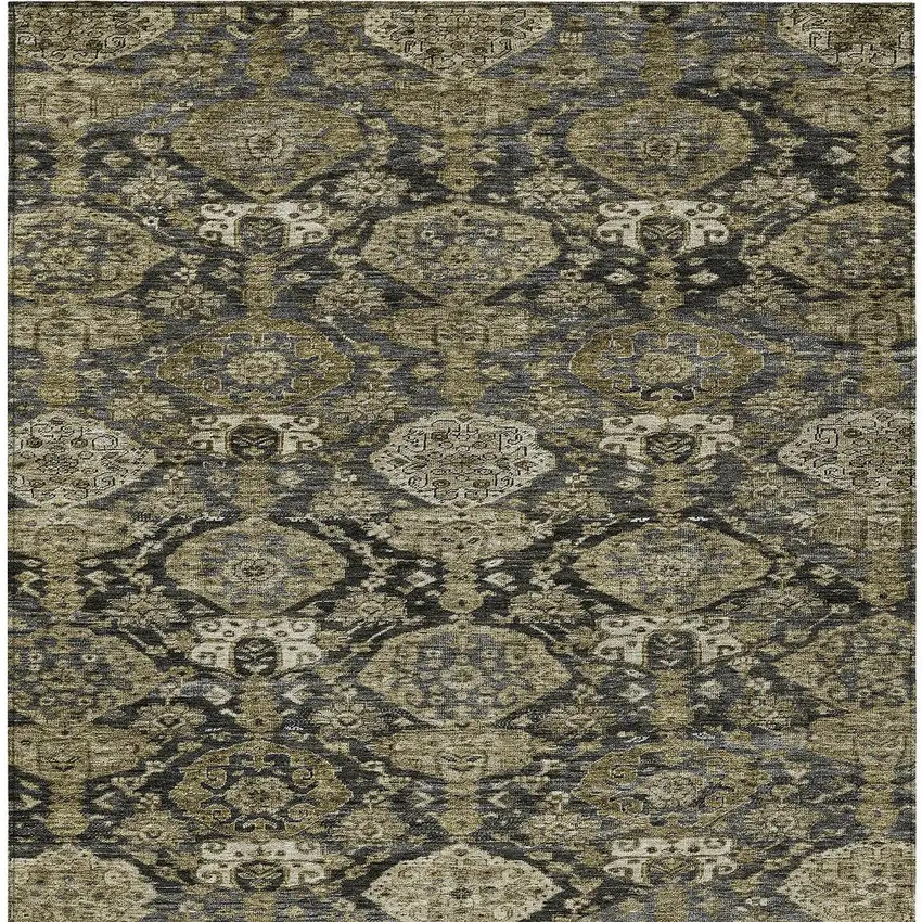 Charcoal And Beige Damask Washable Indoor Outdoor Area Rug Photo 6