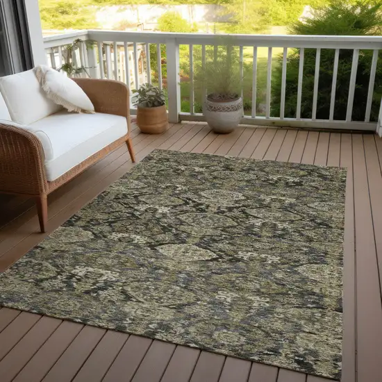 Charcoal And Beige Damask Washable Indoor Outdoor Area Rug Photo 7