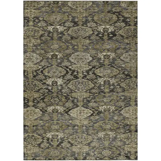 Charcoal And Beige Damask Washable Indoor Outdoor Area Rug Photo 2