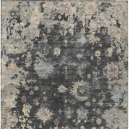 Charcoal And Beige Floral Washable Indoor Outdoor Area Rug Photo 4