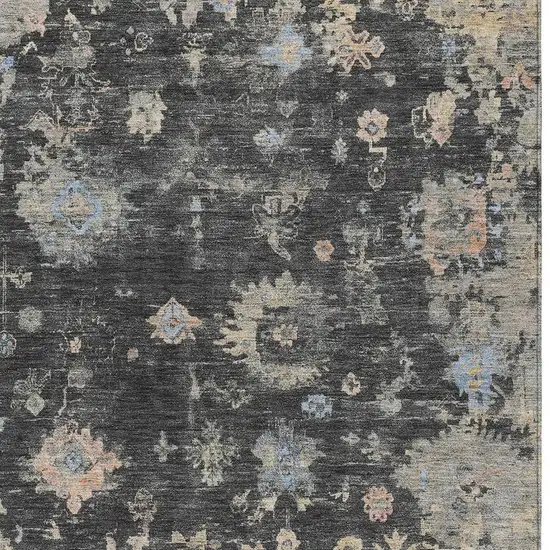 Charcoal And Beige Floral Washable Indoor Outdoor Area Rug Photo 7