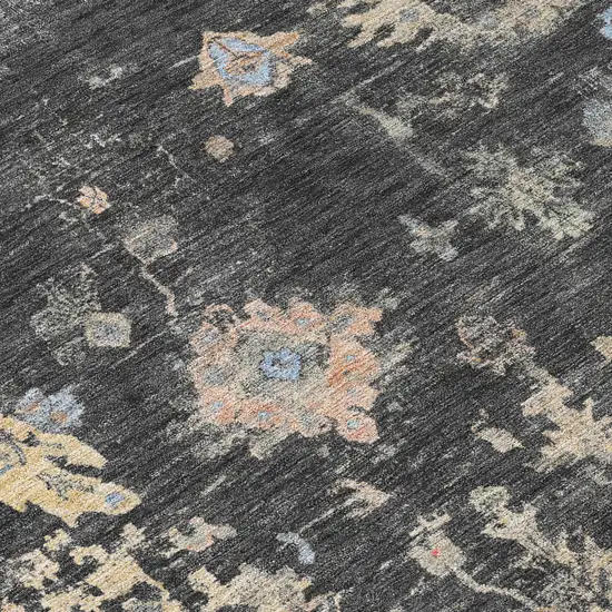 Charcoal And Beige Floral Washable Indoor Outdoor Area Rug Photo 7